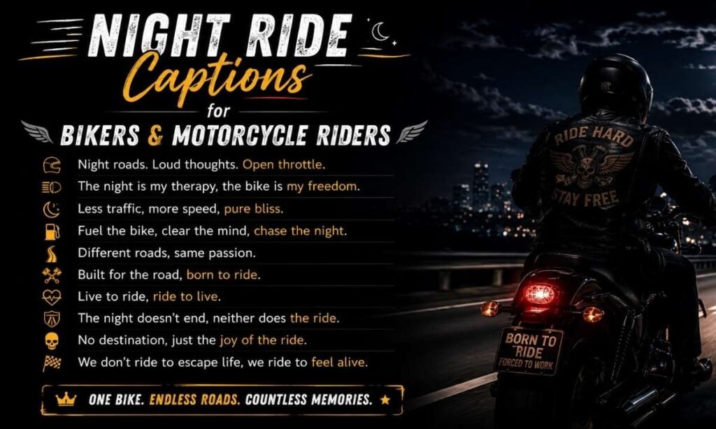 Night Ride Captions for Bikers and Motorcycle Riders