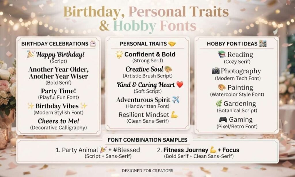 Birthday, Personal Traits & Hobby Fonts