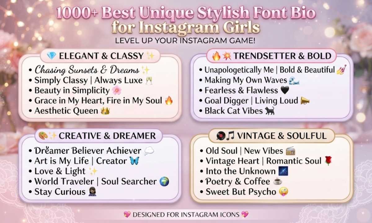 Best Unique Stylish Font Bio for Instagram Girls